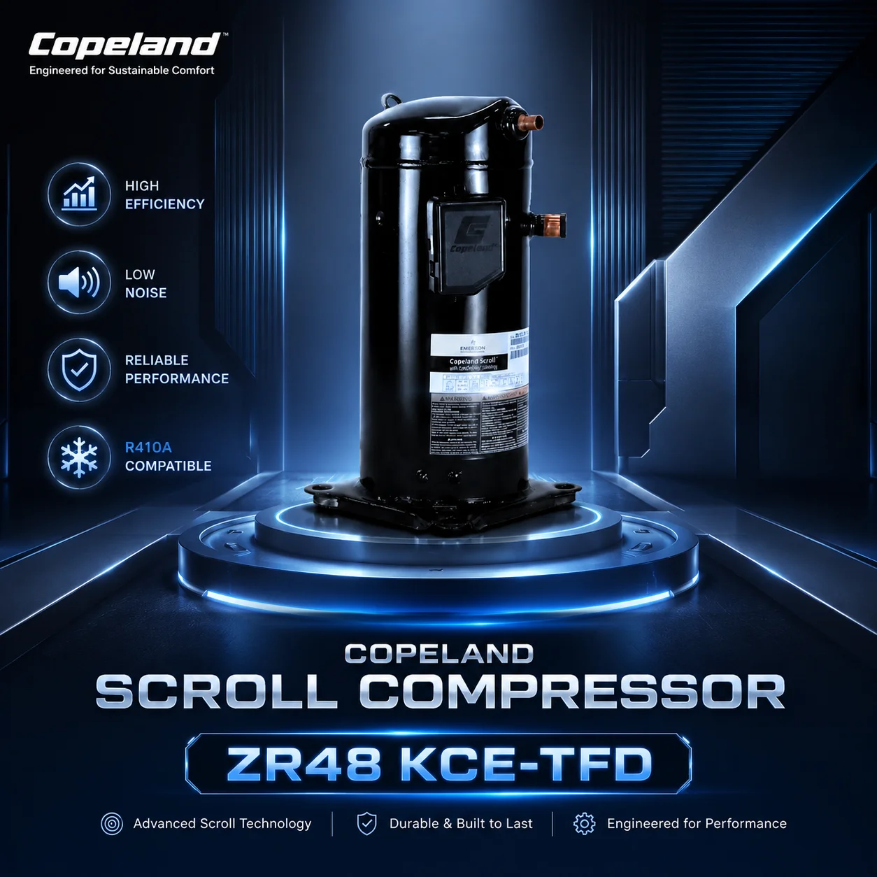 کمپرسور اسکرال کوپلند مدل ZR48 KCE-TFD-522-توان 4 اسب بخار-سه فاز