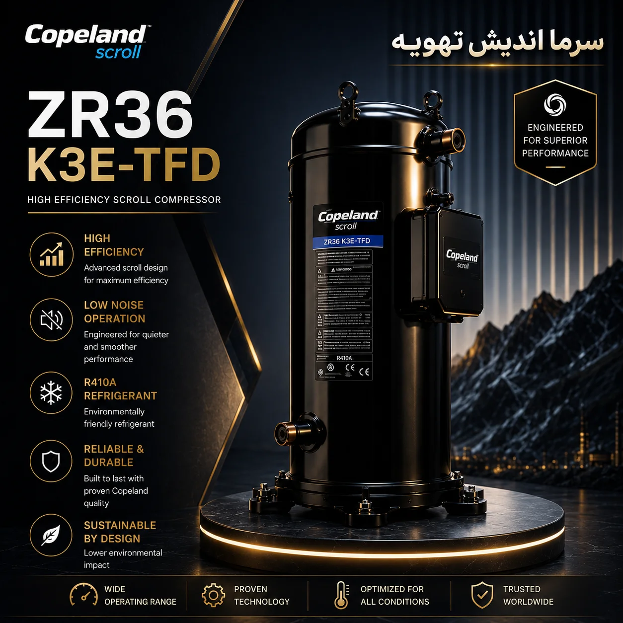 کمپرسور اسکرال کوپلند مدل ZR36 K3E-TFD-522-توان 3 اسب بخار-سه فاز