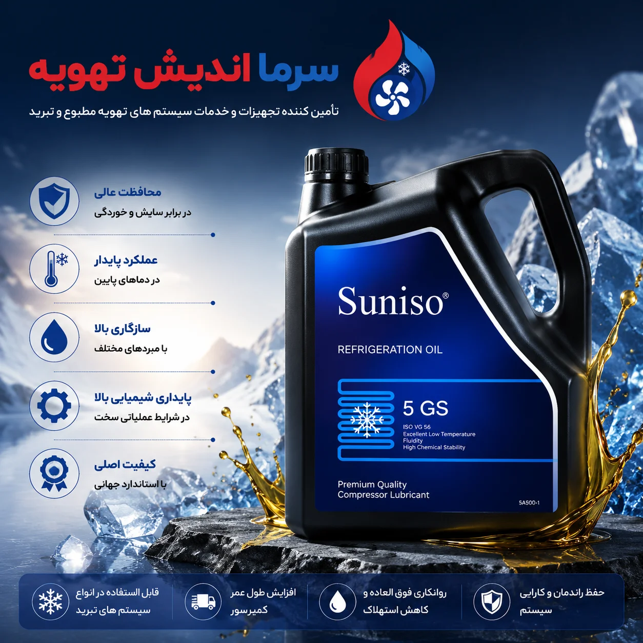 روغن کمپرسور SUNISO 5GS اصل | روغن معدنی سانیسیو 5GS