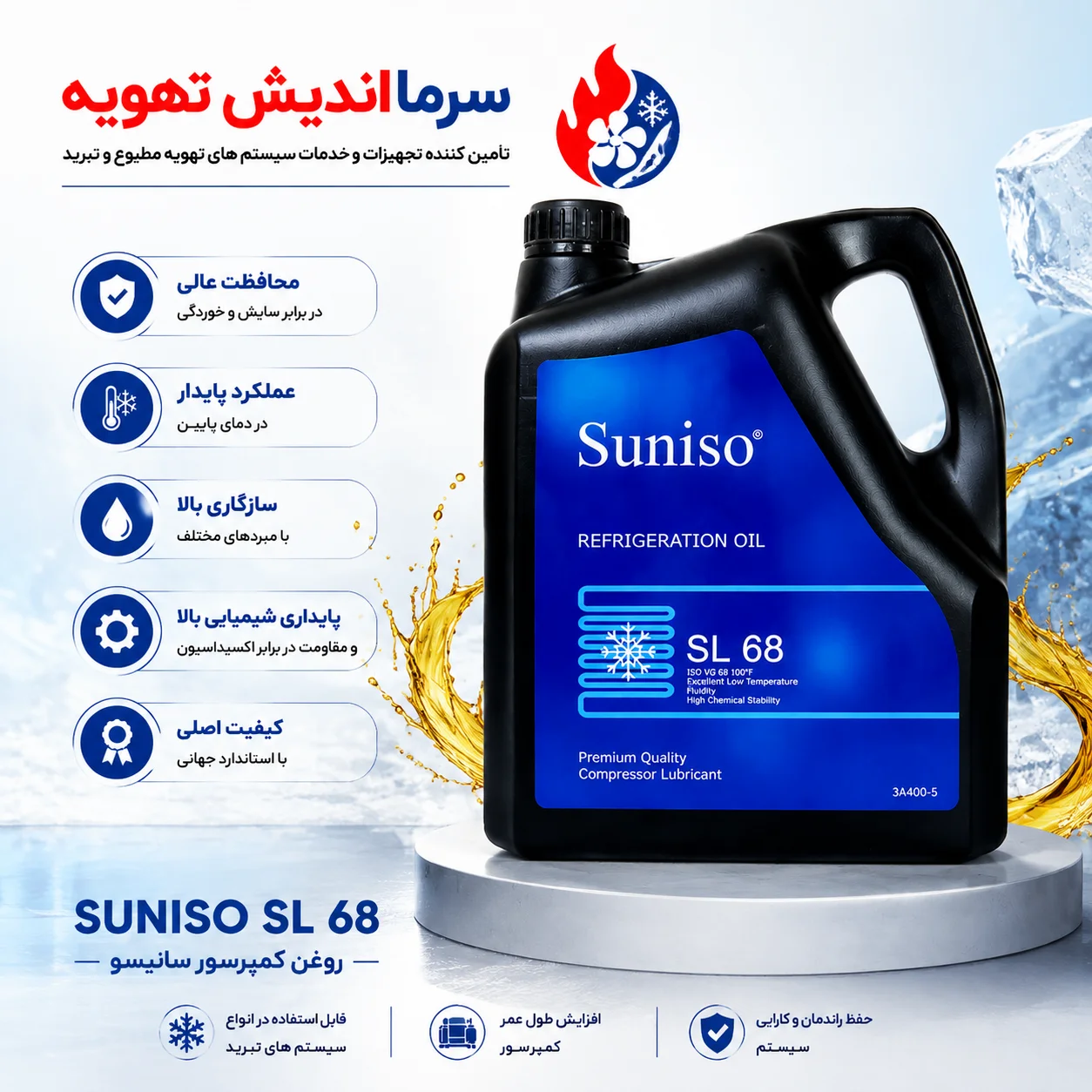 روغن کمپرسور SUNISO SL68 اصل | روغن سنتتیک POE سانیسیو SL68