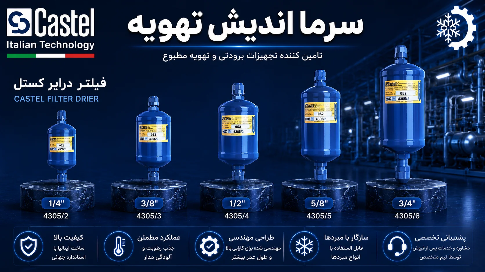 خرید فیلتر درایر کستل Castel برای چیلر و سردخانه